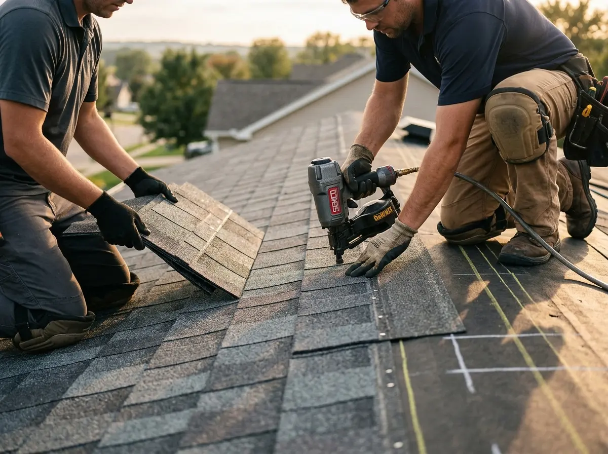 Professional roofer working on a residential roof in Lauderdale-by-the-Sea